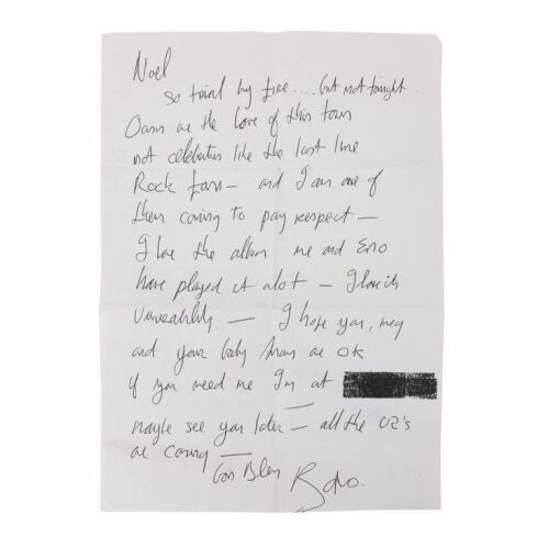 474. Bono Handwritten Note to Noel Gallagher, circa 1995 ### OASIS