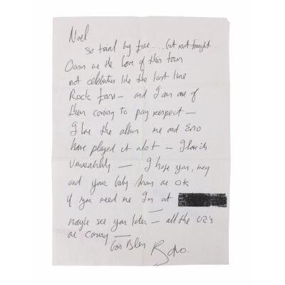 474. Bono Handwritten Note to Noel Gallagher, circa 1995 ### OASIS