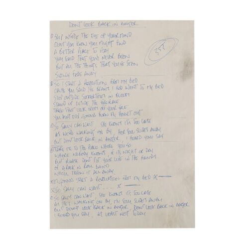 486. Don't Look Back In Anger Lyrics Handwritten by Noel Gallagher ### OASIS