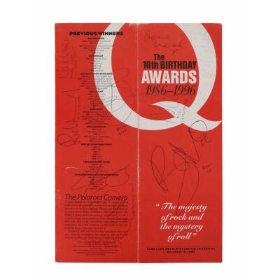 489. 1996 Q Awards Programme With Autographs Including Noel Gallagher, Liam Gallagher, Bonehead, Bono and Rod Stewart ### OASIS