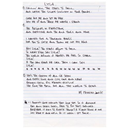 532. Noel Gallagher Handwritten "Lyla" Lyrics ### OASIS