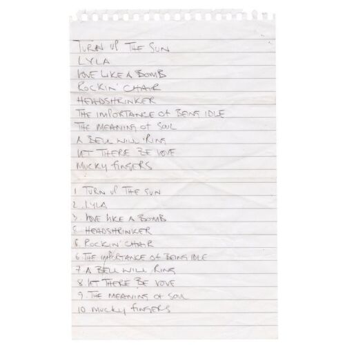 534. Noel Gallagher Handwritten Don't Believe The Truth Tour Proposed Setlists ### OASIS
