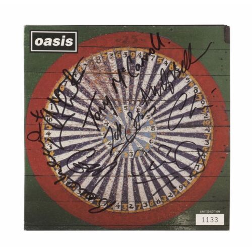 536. Bonehead, Paul "Guigsy" McGuigan, Gem Archer, Andy Bell, Tony McCarroll, Zak Starkey, Alan White and Chris Sharrock-Autographed Stop the Clocks EP ### OASIS