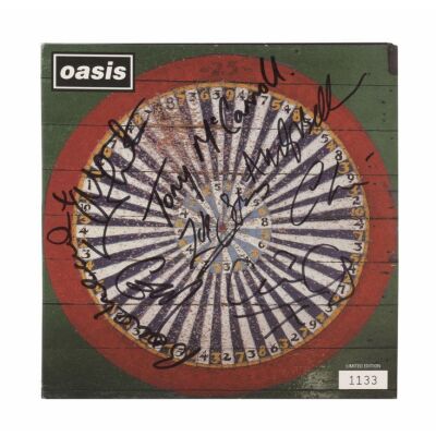 536. Bonehead, Paul "Guigsy" McGuigan, Gem Archer, Andy Bell, Tony McCarroll, Zak Starkey, Alan White and Chris Sharrock-Autographed Stop the Clocks EP ### OASIS