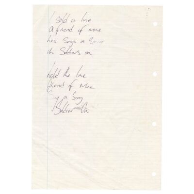 538. Liam Gallagher Handwritten "Soldier On" Working Lyrics ### OASIS