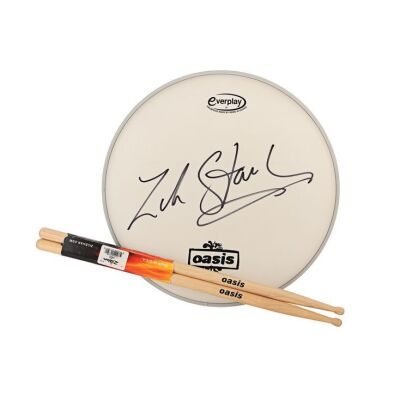 558. Zak Starkey-Autographed Drumskin and Sticks ### OASIS