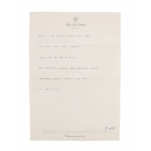560. Noel Gallagher Handwritten Unidentified Lyrics on Hotel Stationery ### OASIS