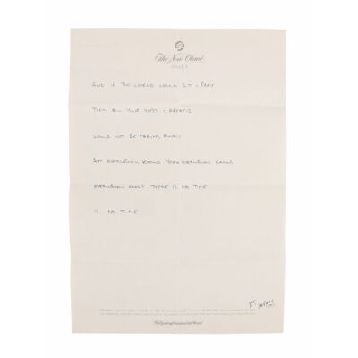 560. Noel Gallagher Handwritten Unidentified Lyrics on Hotel Stationery ### OASIS
