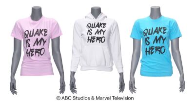 Lot #100: Pair of "Quake Is My Hero" Shirts and Hoodie ### MARVEL'S AGENTS OF S.H.I.E.L.D. (2013-2020)
