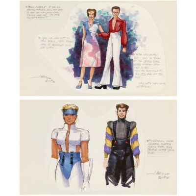 468. John Bell Collection: Pair of Hand-drawn John Bell Future Hill Valley Costume Concept Sketches ### BACK TO THE FUTURE PART II (1989)