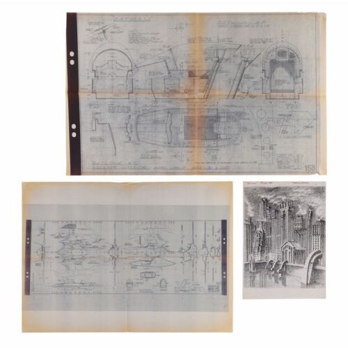 477. Pair of Batwing Blueprints with Printed Nigel Phelps Gotham City Sketch ### BATMAN (1989)