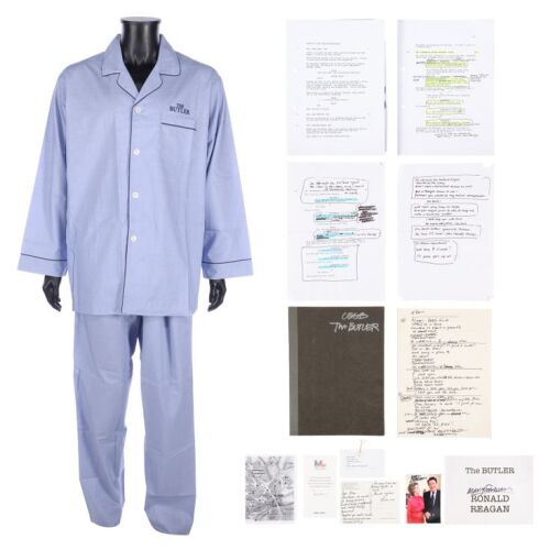 590. The Alan Rickman Archive: Handwritten Notes, Autographed Dressing Room Sign, Crew Gift Pyjamas and Autographed Photo from The Butler and Alan Rickman's Bound Hand-Annotated Shooting Script and Additio ### THE BUTLER (2013)/GAMBIT (2012)