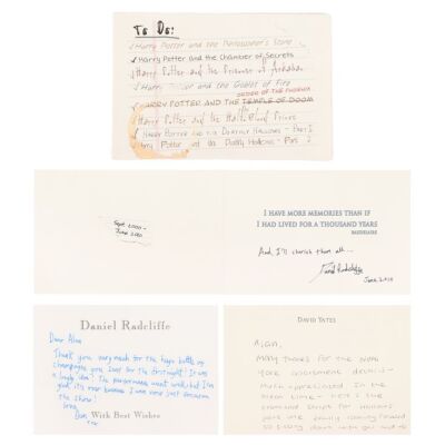 597. The Alan Rickman Archive: Notes and Card from Daniel Radcliffe and David Yates to Alan Rickman ### HARRY POTTER SERIES (2001 - 2011)