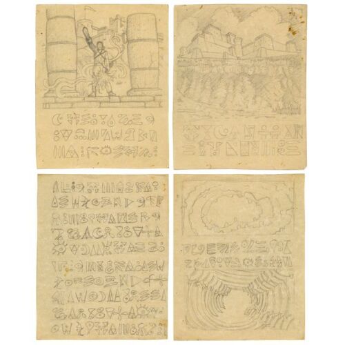 640. Tom Sullivan Collection: Set of Four Hand-Illustrated Necronomicon Pages Master Artworks ### EVIL DEAD II (1987)