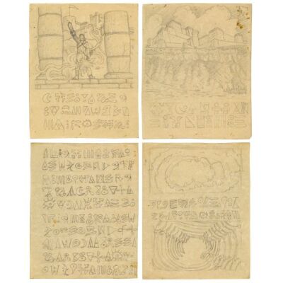 640. Tom Sullivan Collection: Set of Four Hand-Illustrated Necronomicon Pages Master Artworks ### EVIL DEAD II (1987)