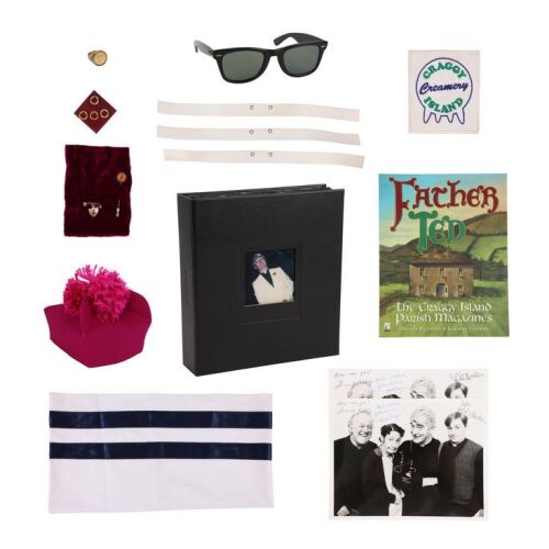 647. Father Ted Crilly (Dermot Morgan), Father Dougal McGuire (Ardal O'Hanlon) and Bishop Brennan's (Jim Norton) Costume Accessories, Two Autographed Photos, Costume Continuity Book and Other Ephemera ### FATHER TED (T.V. SERIES, 1995-1998)