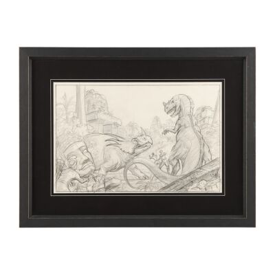 700. Hand-drawn Ray Harryhausen Concept Sketch of T-Rex and Styracosaurus ### KING OF THE GENIIS