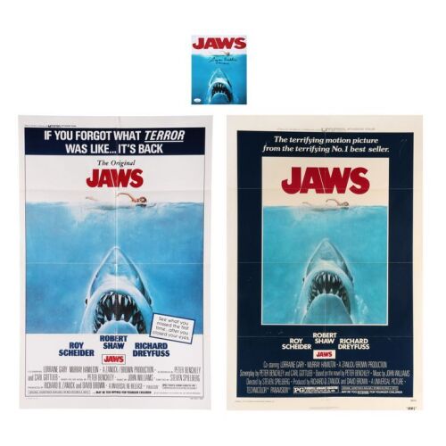 783. Pair of US One-Sheets (1975 and 1979) and Susan Backlinie-Autographed Mini Poster ### JAWS (1975)