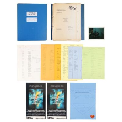 1016. Pair of Bound Scripts, Helicopter Crash Sequence Storyboards, Behind-the-scenes Photo, Pair of Screening Invites, and Personal Note ### SUPERMAN (1978)/SUPERMAN II (1980)