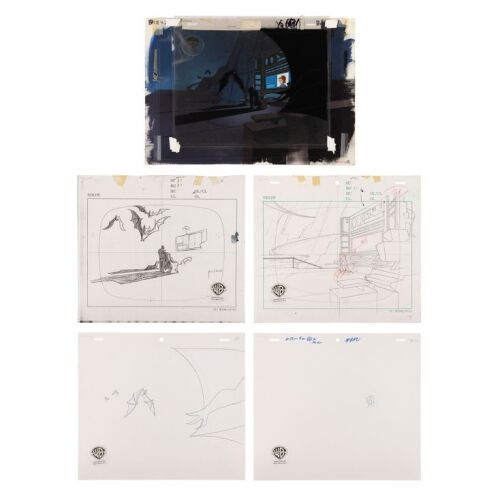 2074. Bruce Wayne, Terry McGinnis and Ace the Bat-Hound Original Production Cels on Key Master Background, Matching Production Drawings and Layout From "Mind Games" ### BATMAN BEYOND (1999-2001)