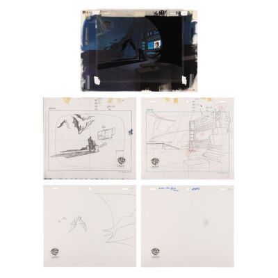 2074. Bruce Wayne, Terry McGinnis and Ace the Bat-Hound Original Production Cels on Key Master Background, Matching Production Drawings and Layout From "Mind Games" ### BATMAN BEYOND (1999-2001)