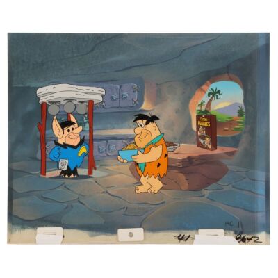 2186. Fred and "Mr Spock" Barney Original Production Cel Setup on Hand-Painted Key Master Background ### THE FLINTSTONES COMMERCIAL (1993)