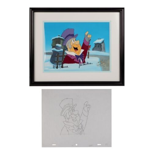 2189. Fred Flintstone as Ebenezer Scrooge Original Production Cel Autographed by William Hanna and Joseph Barbera and Matching Drawing ### A FLINTSTONES CHRISTMAS CAROL (1994)