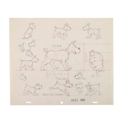 2295. Snowy Original Hand-Drawn Model Sheet ### LES ADVENTURES DE TINTIN (T.V. SERIES, 1959-1964)