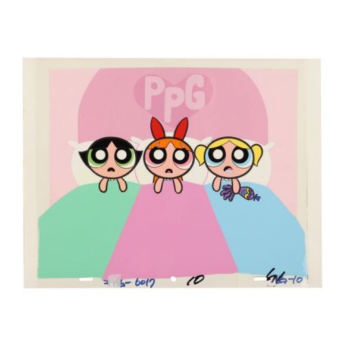 2024. Powerpuff Girls in Bed Original Production Cel and Key Master Production Background From "Ploys R Us" ### THE POWERPUFF GIRLS (T.V. SERIES, 1998-2005)