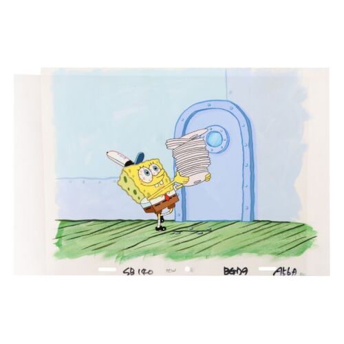 2266. Spongebob Carrying Plates - Original Production Cel on Presentation Background and Matching Production Drawing ### SPONGEBOB SQUAREPANTS (T.V. SERIES, 1999 - PRESENT)