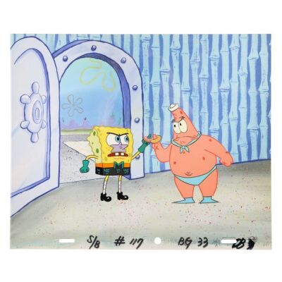 2267. Mermaid Man and Barnacle Boy/Pickles - Original Production Cel Setup on Fine Art Presentation Background ### SPONGEBOB SQUAREPANTS (T.V. SERIES, 1999 - PRESENT)