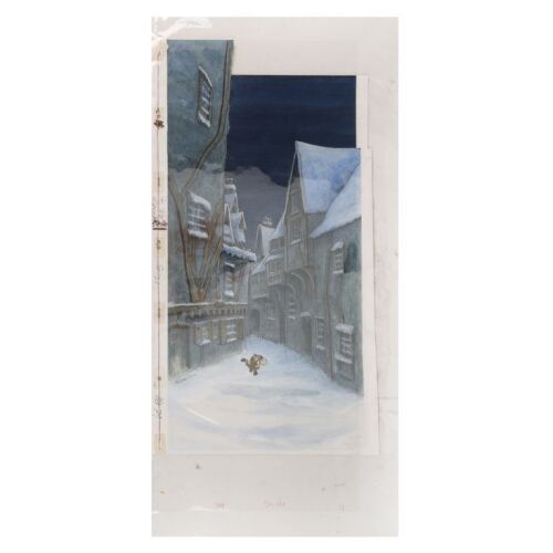 2340. Simpkin in the Snow Original Large Scape Production Cel and Key Master Background Setup ### THE WORLD OF PETER RABBIT AND FRIENDS (T.V. SERIES, 1992-1998): THE TAILOR OF GLOUCESTER