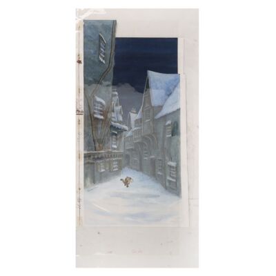 2340. Simpkin in the Snow Original Large Scape Production Cel and Key Master Background Setup ### THE WORLD OF PETER RABBIT AND FRIENDS (T.V. SERIES, 1992-1998): THE TAILOR OF GLOUCESTER