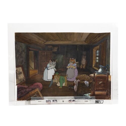 2342. Moppet, Mittens and John Joiner Original Production Cel and Master Key Background Setup ### THE WORLD OF PETER RABBIT AND FRIENDS (T.V. SERIES, 1992-1998): THE TALE OF TOM KITTEN AND JEMIMA PUDDLE-DUCK