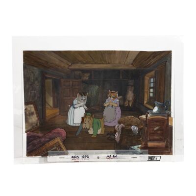 2342. Moppet, Mittens and John Joiner Original Production Cel and Master Key Background Setup ### THE WORLD OF PETER RABBIT AND FRIENDS (T.V. SERIES, 1992-1998): THE TALE OF TOM KITTEN AND JEMIMA PUDDLE-DUCK