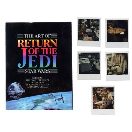987. Set of Four Behind-the-Scenes Death Star Imperial Shuttle Tydirium Photographs and One Millennium Falcon Model Miniature Photograph with George Lucas-autographed The Art of Return of the Jedi Book ### STAR WARS: RETURN OF THE JEDI (1983)