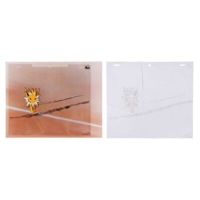2313. Jolteon Original Production Cel, Matching Production Drawing and Background Overlay ### POKEMON