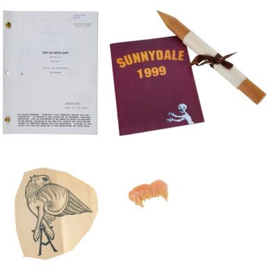 87. Angel's (David Boreanaz) Tattoo Sheet with Todd McIntosh's Bound Script with Stake Invitation, Crew Gift Yearbooks and Other Vampire Teeth ### BUFFY THE VAMPIRE SLAYER (T.V. SERIES, 1997-2003)