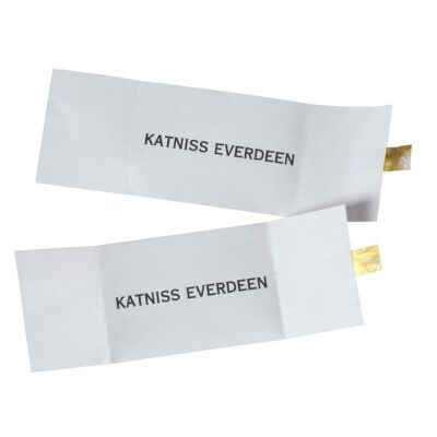 246. Pair of Katniss Everdeen's (Jennifer Lawrence) Reaping Day Name Slips ### THE HUNGER GAMES: CATCHING FIRE (2013)