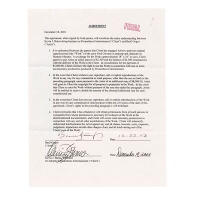 333. Basil Gogos' Hand-Signed "Portrait of Herman Munster" Contract with Handwritten Letter ### THE MUNSTERS (1964-1966)