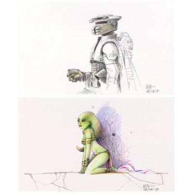 465. Hand-Drawn and Colored Nilo Rodis-Jamero Jabba's Twi'lek Dancer and Boushh Sketches c. 2018 ### STAR WARS: RETURN OF THE JEDI (1983)