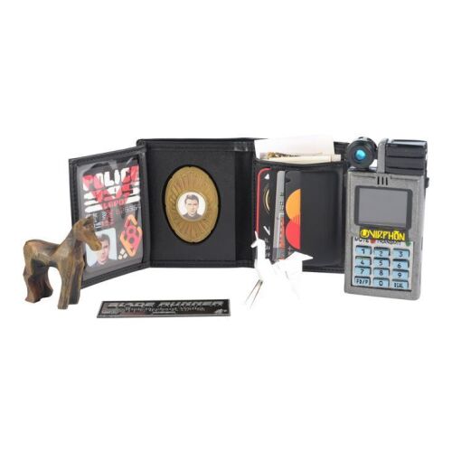 623. Rick Deckard's Wallet, Vid-Phon, and Origami Unicorn Replicas with Officer K's Wooden Horse Figurine Replica ### BLADE RUNNER (1982)
