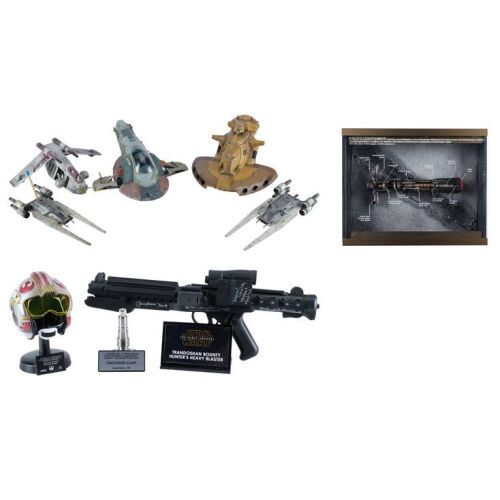 695. Cast-Autographed E11 Blaster Replica with Collection of Lightsaber Hilt, Helmet, and Model Miniature Replicas ### STAR WARS FRANCHISE (1977 - PRESENT)