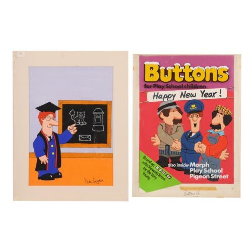 279. The Peter Longden Collection: Original Hand-painted Covers for Postman Pat Weekly 85 and Buttons 66 ### POSTMAN PAT