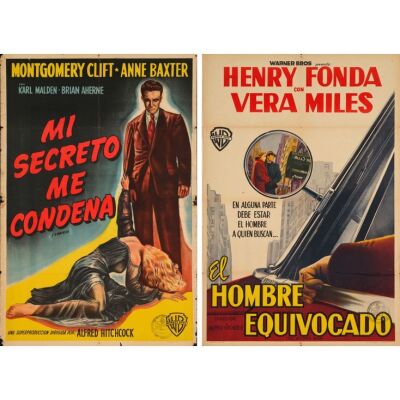 489. Argentinian One Sheets (2) (29" x 43"); The Collection of the Late J. Stephen Ryan; Stone Lithographs; Very Fine- Folded ### I CONFESS / THE WRONG MAN (1953, 1956)