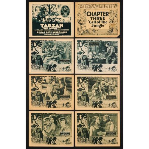 793. Lobby Cards (8) (11" x 14"); The Bradleigh Vinson Collection; Title Lobby Card (2), Chapter 3 (1), Chapter 4 (2), Chapter 5 (3); Very Fine- ### TARZAN THE MIGHTY (1928)