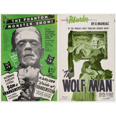 841. Uncut Pressbooks (2) (11" x 17"); "Son of Frankenstein/Bride of Frankenstein" Combo + "The Wolf Man"; Very Fine+ ### UNIVERSAL HORROR PRESSBOOKS (R-1948)