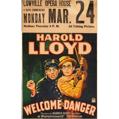 847. Trimmed Window Card (13.25" x 20.75); Stone Lithograph; Fine+ ### WELCOME DANGER (1929)