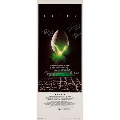 7. Insert (14" x 36") Signed by Sigourney Weaver, Tom Skerritt, Veronica Cartwright (Beckett COA); Very Fine+ Rolled ### ALIEN (1979)