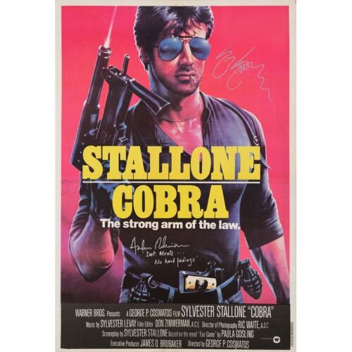 39. Lebanese Poster (27.5" x 40.25") Signed by Sylvester Stallone and Andrew Robinson (Beckett COA); Very Fine- on Linen ### COBRA (1986)